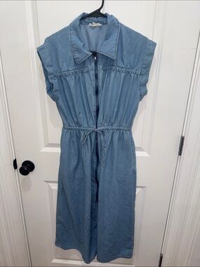 entro Light Blue Denim Midi Dress with Drawstring Waist
